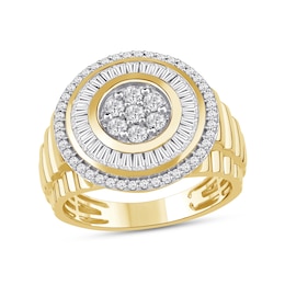 1.33 CT. T.W. Certified Lab-Created Multi-Diamond Double Frame Ribbed Shank Ring in 10K Gold (F/SI2)