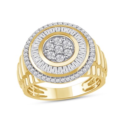 1.33 CT. T.W. Certified Lab-Created Multi-Diamond Double Frame Ribbed Shank Ring in 10K Gold (F/SI2)