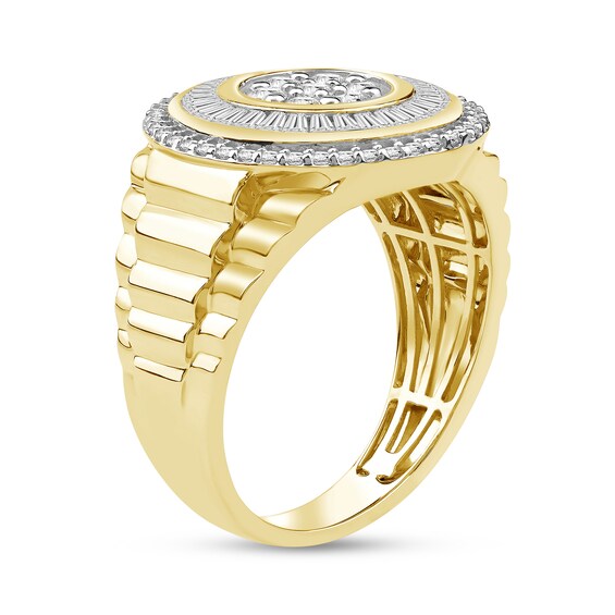 1.33 CT. T.W. Certified Lab-Created Multi-Diamond Double Frame Ribbed Shank Ring in 10K Gold (F/SI2)