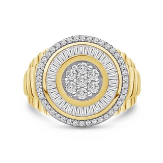 1.33 CT. T.W. Certified Lab-Created Multi-Diamond Double Frame Ribbed Shank Ring in 10K Gold (F/SI2)