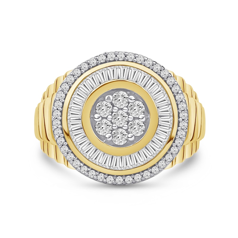 1.33 CT. T.W. Certified Lab-Created Multi-Diamond Double Frame Ribbed Shank Ring in 10K Gold (F/SI2)