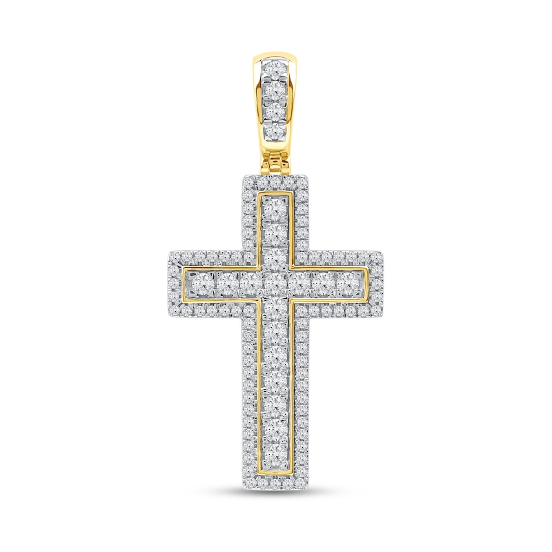 Main Image 1 of 1.50 CT. T.W. Certified Lab-Created Diamond Frame Cross Necklace Charm in 10K Gold (F/SI2)