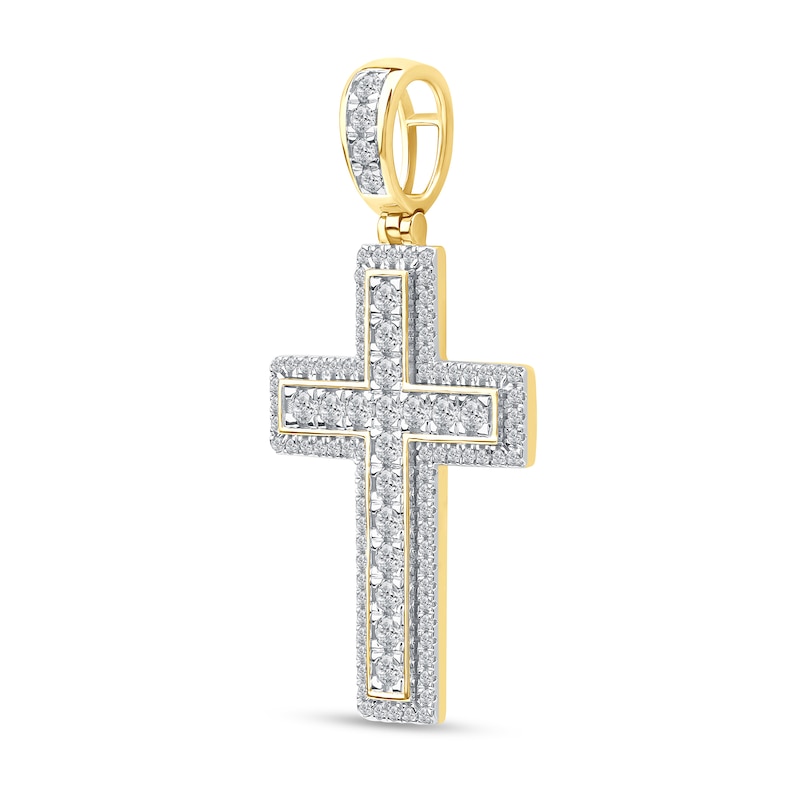 Main Image 2 of 1.50 CT. T.W. Certified Lab-Created Diamond Frame Cross Necklace Charm in 10K Gold (F/SI2)