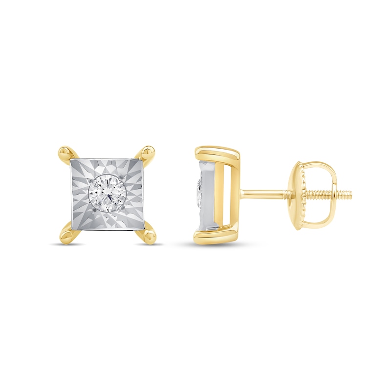 Main Image 2 of 0.16 CT. T.W. Certified Lab-Created Diamond Miracle Square Frame Solitaire Stud Earrings in 10K Gold (F/SI2)