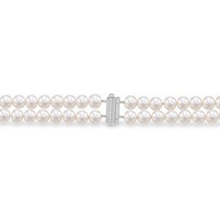 5.0-6.0mm Freshwater Cultured Pearl and White Lab-Created Sapphire Choker Necklace in Sterling Silver - 16.25”