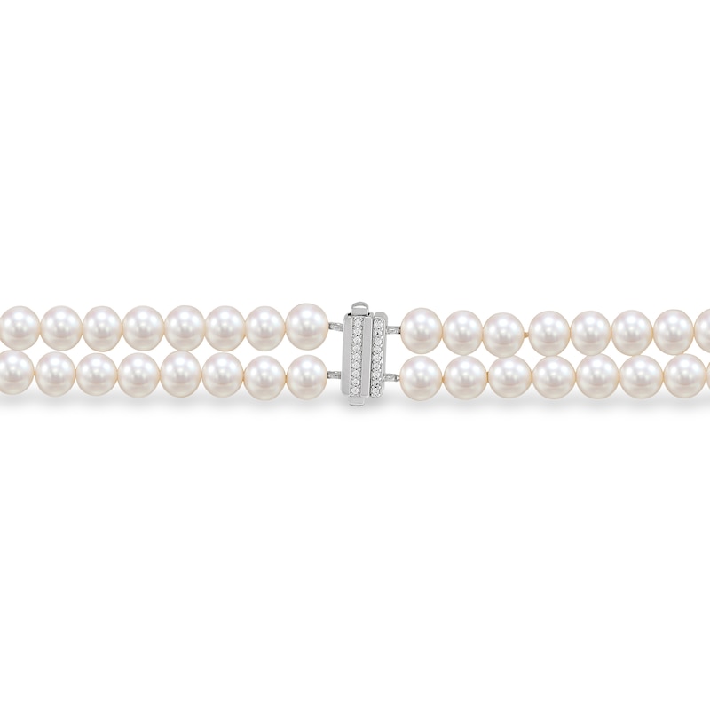 5.0-6.0mm Freshwater Cultured Pearl and White Lab-Created Sapphire Choker Necklace in Sterling Silver - 16.25”