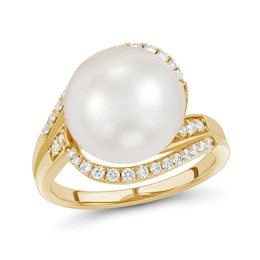 12.0-13.0mm Freshwater Cultured Pearl and 0.29 CT. T.W. Diamond Bypass Ring in 10K Gold