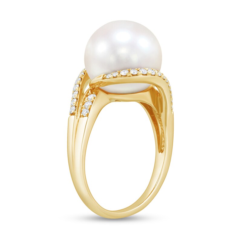 12.0-13.0mm Freshwater Cultured Pearl and 0.29 CT. T.W. Diamond Bypass Ring in 10K Gold