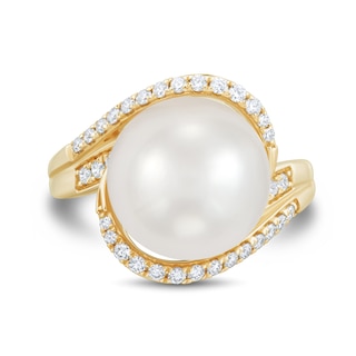 12.0-13.0mm Freshwater Cultured Pearl and 0.29 CT. T.W. Diamond Bypass Ring in 10K Gold