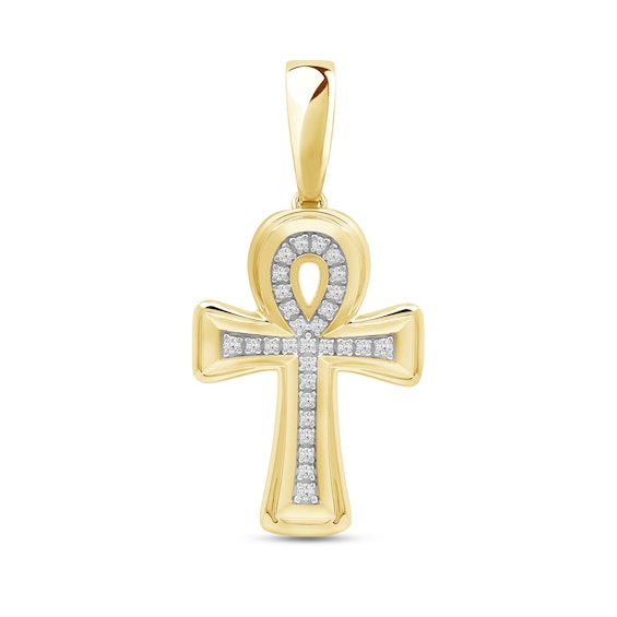 0.25 CT. T.W. Diamond Ankh Cross Necklace Charm in 10K Gold