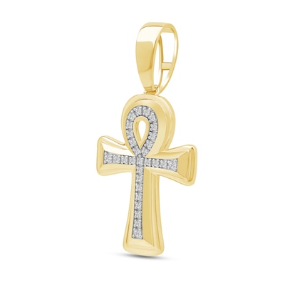 0.25 CT. T.W. Diamond Ankh Cross Necklace Charm in 10K Gold