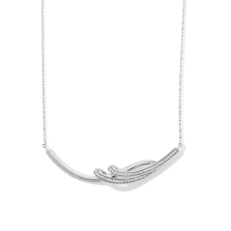 Main Image 1 of 0.20 CT. T.W. Diamond Ribbon Curved Bar Necklace in Sterling Silver