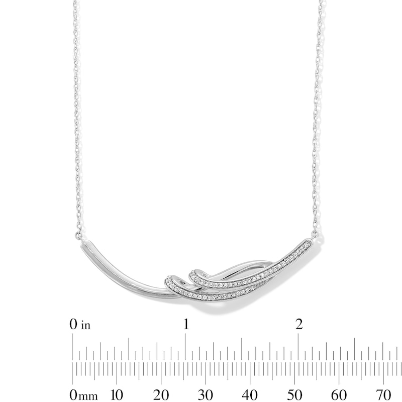 Main Image 2 of 0.20 CT. T.W. Diamond Ribbon Curved Bar Necklace in Sterling Silver