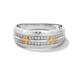 0.085 CT. T.W. Diamond Double Row Cross Anniversary Band in 10K Two-Tone Gold