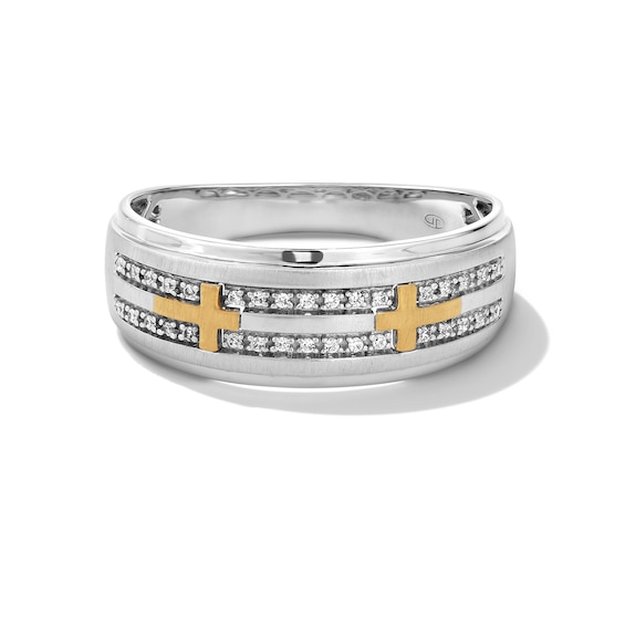 0.085 CT. T.W. Diamond Double Row Cross Anniversary Band in 10K Two-Tone Gold