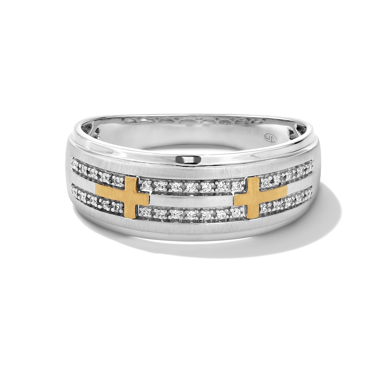 0.085 CT. T.W. Diamond Double Row Cross Anniversary Band in 10K Two-Tone Gold