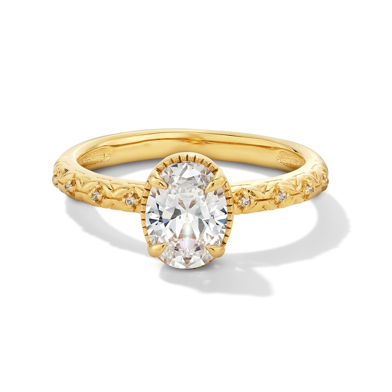 0.99 CT. T.W. Oval Canadian Certified Diamond "XO" Shank Engagement Ring in 14K Gold (I/I1)