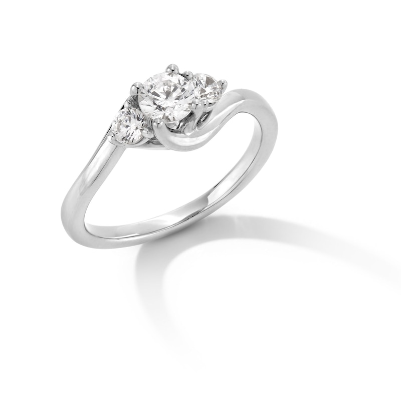 Main Image 2 of 0.75 CT. T.W. Diamond Past Present Future® Bypass Shank Engagement Ring in 14K White Gold