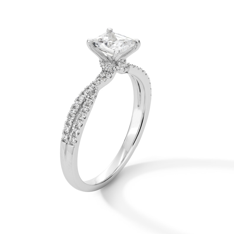 0.95 CT. T.W. Princess-Cut Diamond Crossover Shank Engagement Ring in 14K White Gold