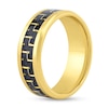 8.0mm Woven Black Carbon Fibre Inlay Engravable Wedding Band in Stainless Steel with Yellow Ion Plate (1 Line)