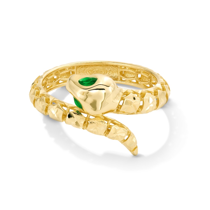 Diamond-Cut Snake Bypass Ring in Semi-Solid 14K Gold - Size 7