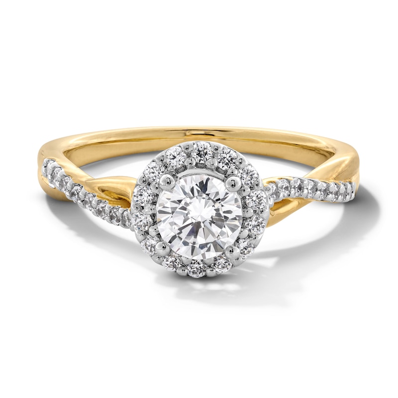 Main Image 1 of 0.70 CT. T.W. Certified Lab-Created Diamond Frame Crossover Shank Engagement Ring in 14K Gold (F/VS2)