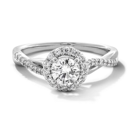 0.70 CT. T.W. Certified Lab-Created Diamond Frame Crossover Shank Engagement Ring in 14K White Gold (F/VS2)