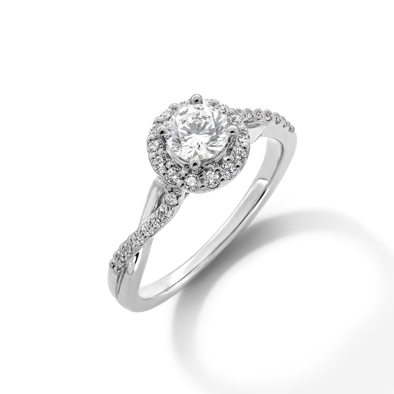 Main Image 2 of 0.70 CT. T.W. Certified Lab-Created Diamond Frame Crossover Shank Engagement Ring in 14K White Gold (F/VS2)