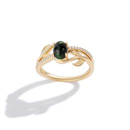 Limor Mindful Jewellery Elements Earth Green Tourmaline and Diamond Olive Branch Ring in Sterling Silver with Gold Plate