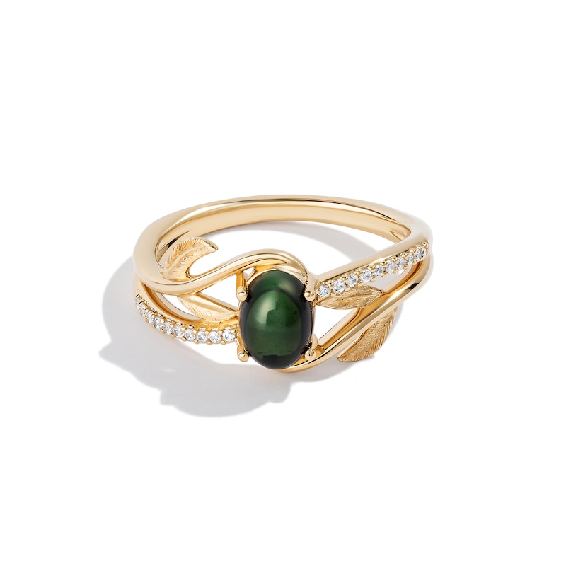 Limor Mindful Jewellery Elements Earth Green Tourmaline and Diamond Olive Branch Ring in Sterling Silver with Gold Plate