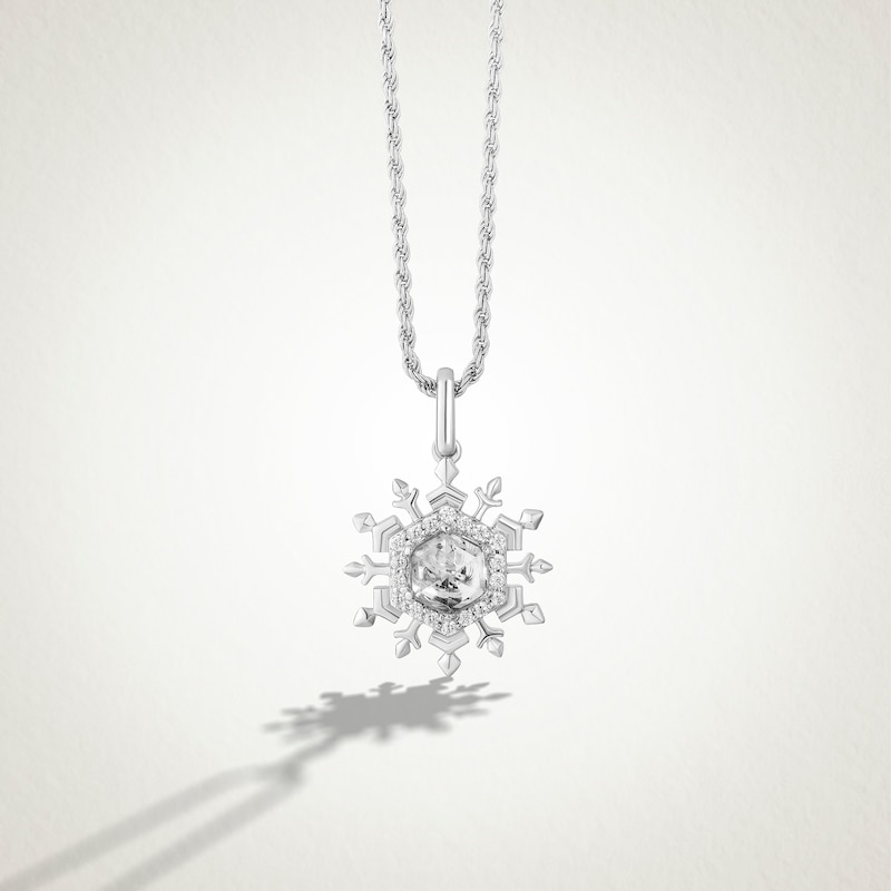 Main Image 1 of Limor Mindful Jewellery Elements Water White Quartz and 0.085 CT. T.W. Diamond Snowflake Pendant in Sterling Silver