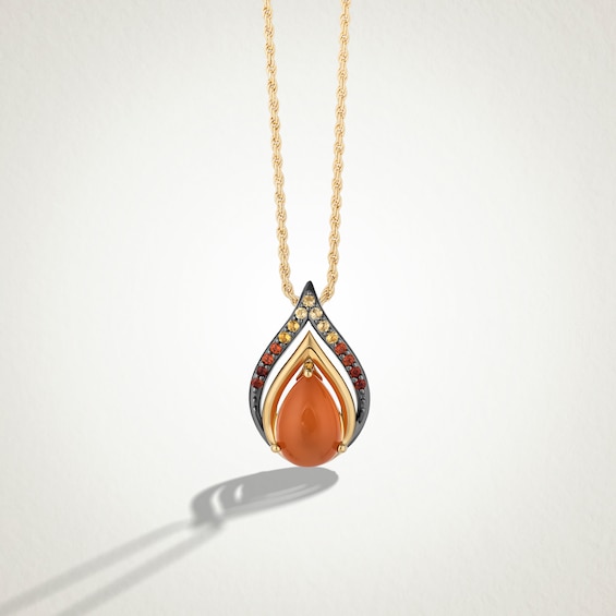 Limor Pear-Shaped Orange Moonstone, Garnet and Citrine Double Flame Drop Pendant in Sterling Silver with 24K Gold Plate