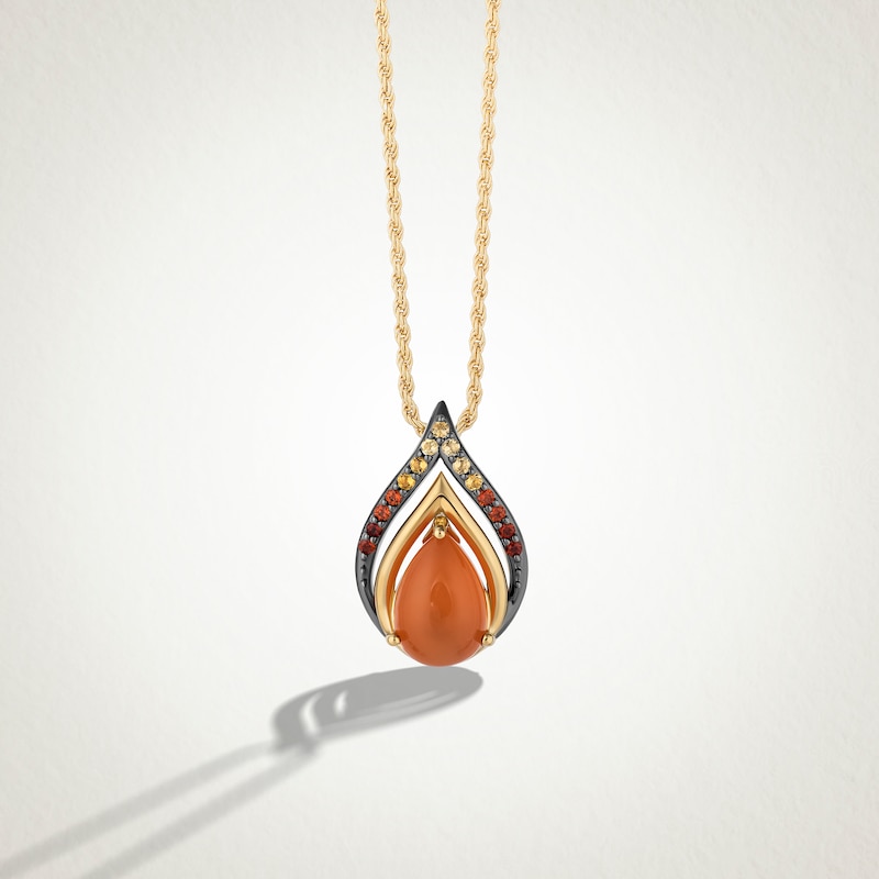 Main Image 1 of Limor Pear-Shaped Orange Moonstone, Garnet and Citrine Double Flame Drop Pendant in Sterling Silver with 24K Gold Plate