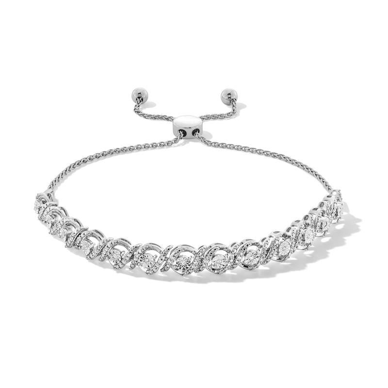 Main Image 1 of 0.25 CT. T.W. Diamond Bypass Frame Bolo Bracelet in Sterling Silver - 8.75”