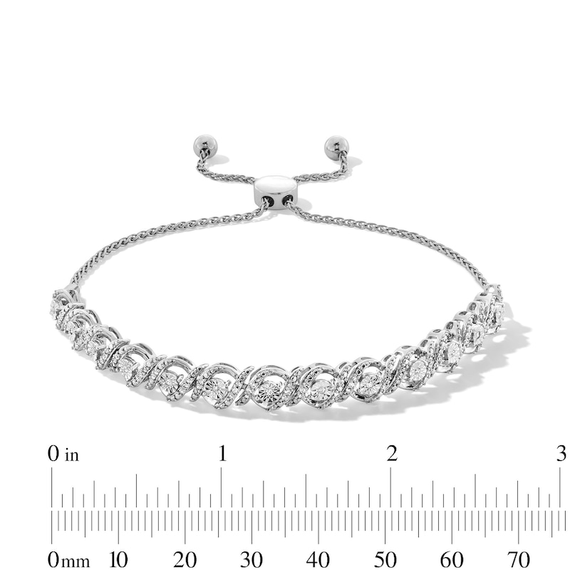 Main Image 2 of 0.25 CT. T.W. Diamond Bypass Frame Bolo Bracelet in Sterling Silver - 8.75”