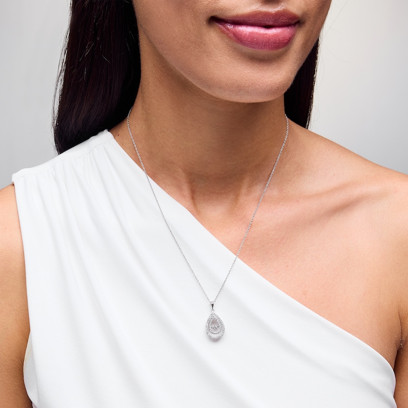 Main Image 2 of Unstoppable Love™ 0.50 CT. T.W. Certified Lab-Created Diamond Double Teardrop Pendant in 14K White Gold (F/SI2)