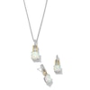 Cushion-Shaped Lab-Created Opal and White Lab-Created Sapphire Pendant and Earrings Set in Sterling Silver and 10K Gold