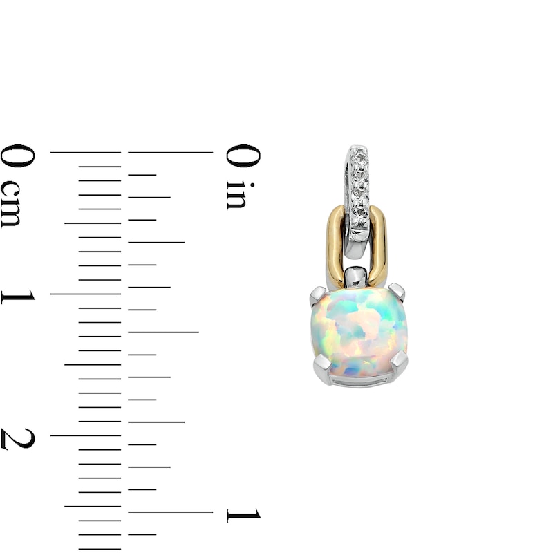 Cushion-Shaped Lab-Created Opal and White Lab-Created Sapphire Pendant and Earrings Set in Sterling Silver and 10K Gold