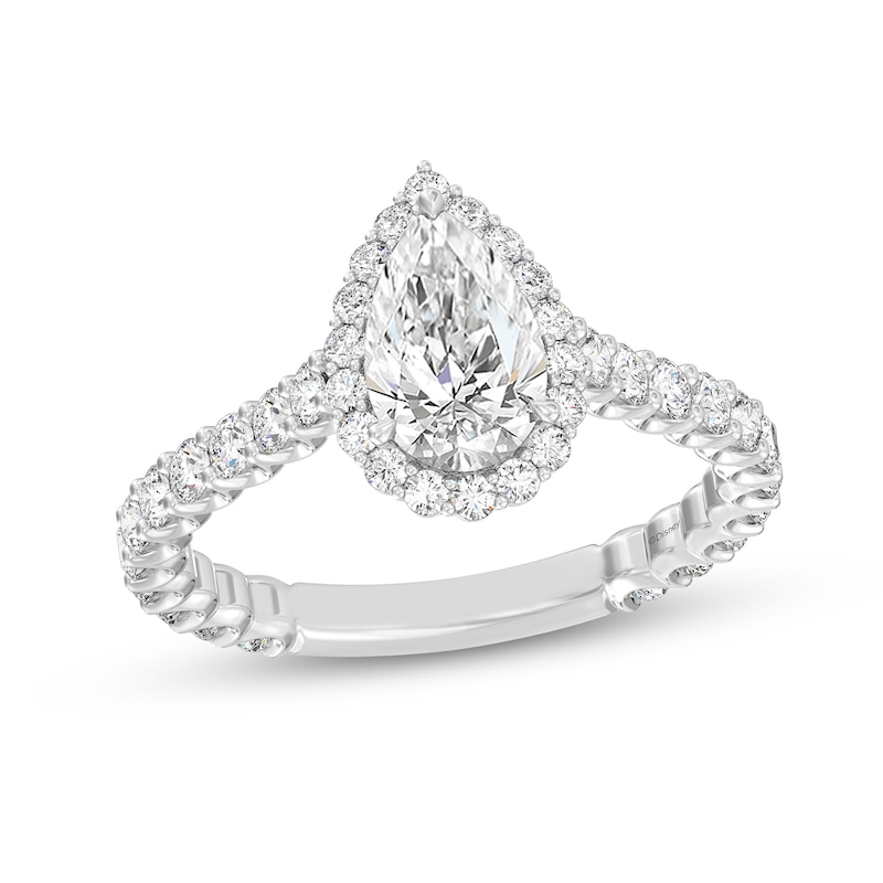 Main Image 1 of Enchanted Star Ariel 1.80 CT. T.W. Pear-Shaped Certified Lab-Created Diamond Frame Engagement Ring in 14K Two-Tone Gold