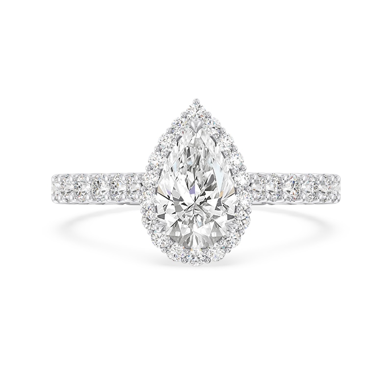 Main Image 4 of Enchanted Star Ariel 1.80 CT. T.W. Pear-Shaped Certified Lab-Created Diamond Frame Engagement Ring in 14K Two-Tone Gold