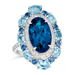 Le Vian® Oval Deep Sea Blue Topaz™, Sky Blue Topaz, Blueberry Sapphire™ and Nude Diamond™ Ring in 14K Vanilla Gold®