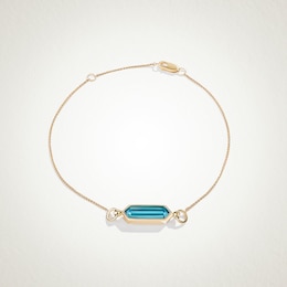 Limor Mindful Jewellery Guidestones Elongated Hexagon Swiss Blue Topaz Sideways Solitaire Bracelet in 10K Gold - 8”