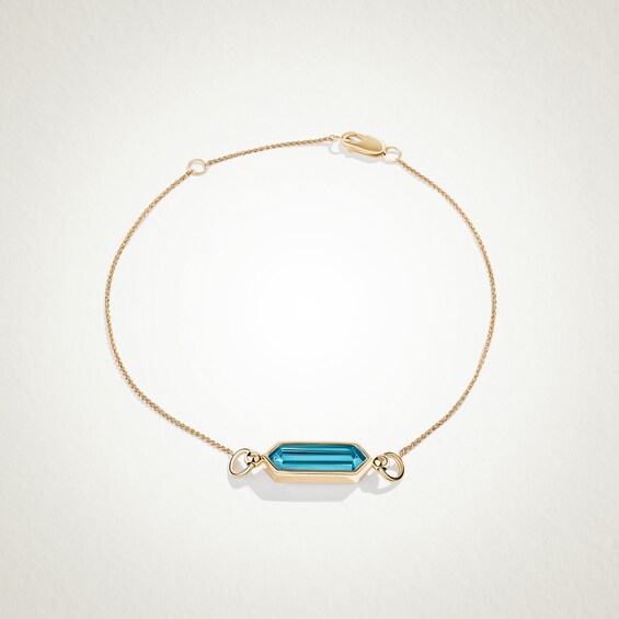 Limor Elongated Hexagon Swiss Blue Topaz Sideways Solitaire Bracelet in 10K Gold - 8”