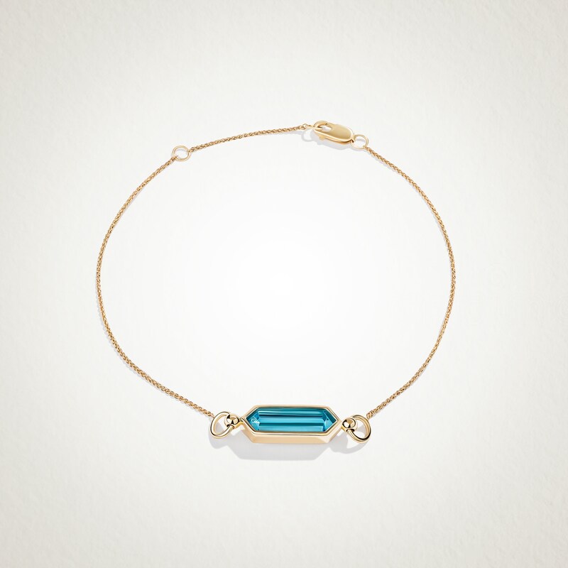 Limor Elongated Hexagon Swiss Blue Topaz Sideways Solitaire Bracelet in 10K Gold - 8”