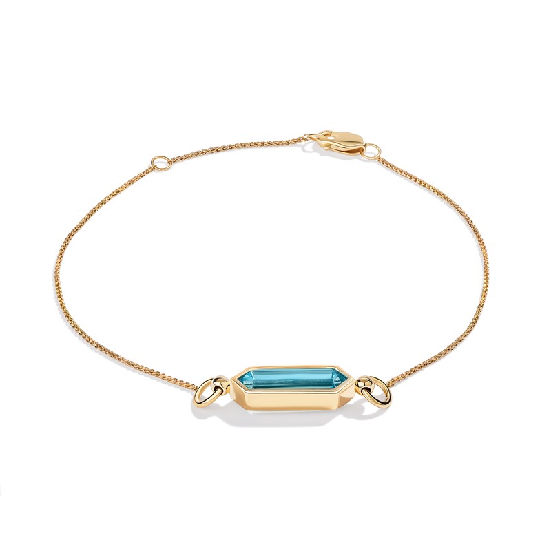 Limor Elongated Hexagon Swiss Blue Topaz Sideways Solitaire Bracelet in 10K Gold - 8”