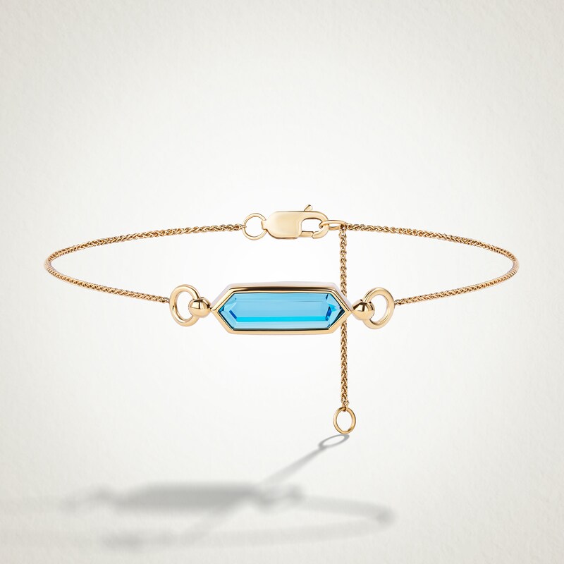 Limor Elongated Hexagon Swiss Blue Topaz Sideways Solitaire Bracelet in 10K Gold - 8”