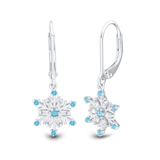 Swiss Blue Topaz and White Lab-Created Sapphire Snowflake Drop Pendant and Earrings Set in Sterling Silver