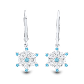 Swiss Blue Topaz and White Lab-Created Sapphire Snowflake Drop Pendant and Earrings Set in Sterling Silver