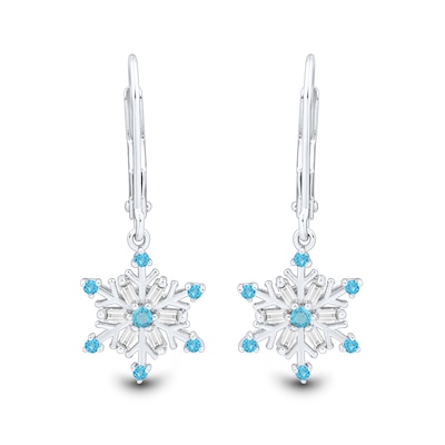 Swiss Blue Topaz and White Lab-Created Sapphire Snowflake Drop Pendant and Earrings Set in Sterling Silver