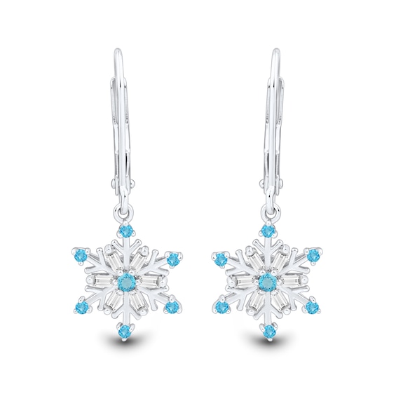 Swiss Blue Topaz and White Lab-Created Sapphire Snowflake Drop Pendant and Earrings Set in Sterling Silver